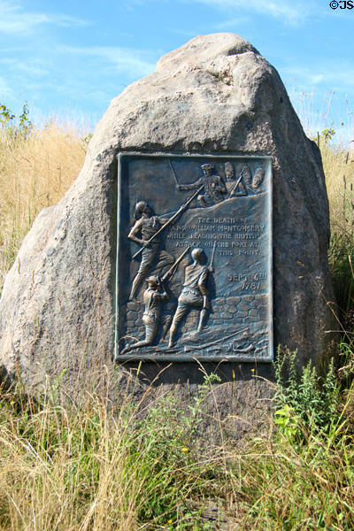 Plaque marks spot where British Major William Montgomery died in battle at Fort Griswold. Groton, CT.