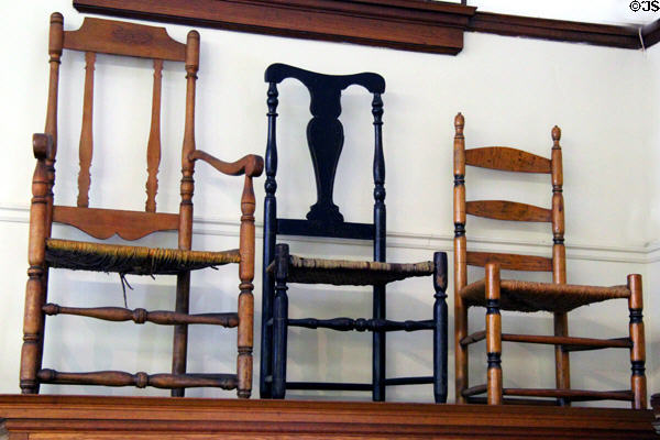 Straight-backed antique chairs at Monument House Museum. Groton, CT.