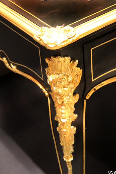 Details of hard rubber desk (c1851) by Charles Goodyear at Mattatuck Museum. Waterbury, CT.
