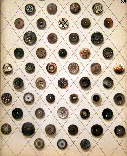 Antique buttons in Button Gallery at Mattatuck Museum. Waterbury, CT.