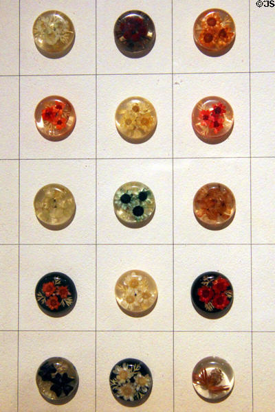 Antique buttons in Button Gallery at Mattatuck Museum. Waterbury, CT.