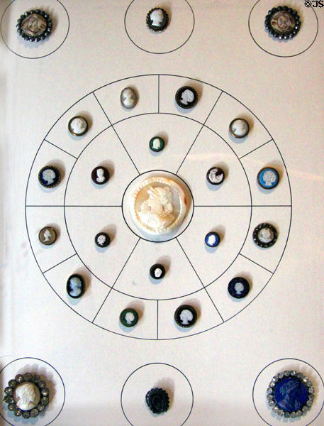 Antique buttons in Button Gallery at Mattatuck Museum. Waterbury, CT.