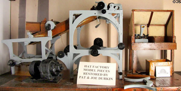 Model of hat shop scale & conveyor to weigh fur & move it to next step at Danbury Museum & Historical Society. Danbury, CT.