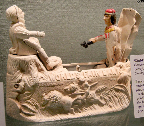 Chicago World's Fair cast iron mechanical bank (1892) at Knights of Columbus Museum. New Haven, CT.