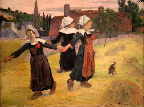 Breton Girls Dancing, Pont-Aven painting (1888) by Paul Gauguin at National Gallery of Art. Washington, DC.
