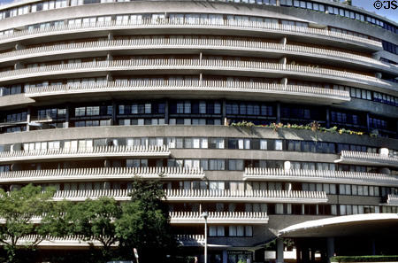 The Watergate (1964-72) where plumbers break-in of Democratic offices happened. Washington, DC. Style: Modern. Architect: Luigi Moretti & Mario de Valmarana.