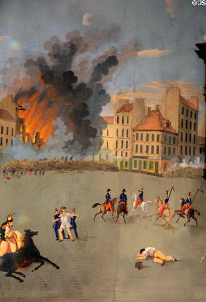 Charge of the barricades scene on wallpaper from Paris in Maryland period parlor at DAR Memorial Continental Hall. Washington, DC.
