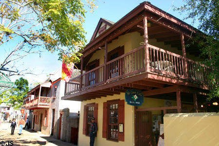 Spanish-style balcony of 69 St. George Street. St Augustine, FL.