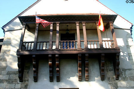 Balcony King & Queen of Spain on old Custom House visited by Spanish royalty in 2001. St Augustine, FL.