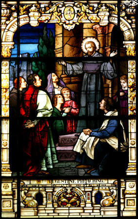 Stained glass window of St Augustine preaching in Cathedral. St Augustine, FL.