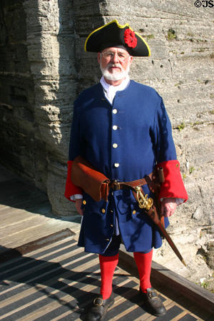National Parks interpreter in mid 18th C Spanish Colonial uniform Castillo de San Marcos. St Augustine, FL.