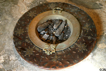 Brazier in center of Spanish Colonial living room in The Oldest House. St Augustine, FL.