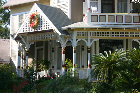 Detail of Upham Cottage woodworking on porch of 262 St. George St. near Old St. Augustine Village. St Augustine, FL.