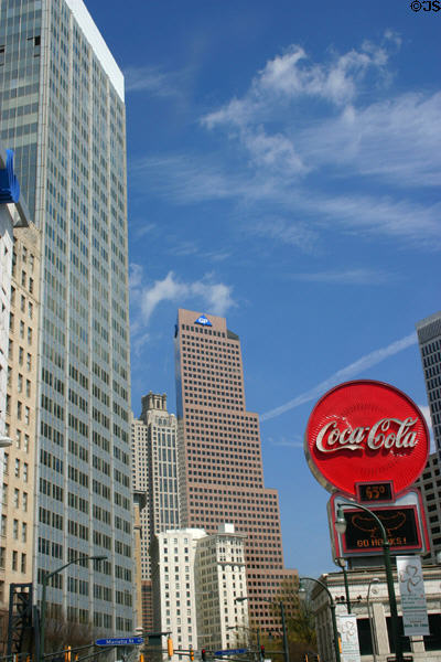 One Park, 191 Peachtree, & Georgia Pacific Towers over Coca-Cola sign. Atlanta, GA.