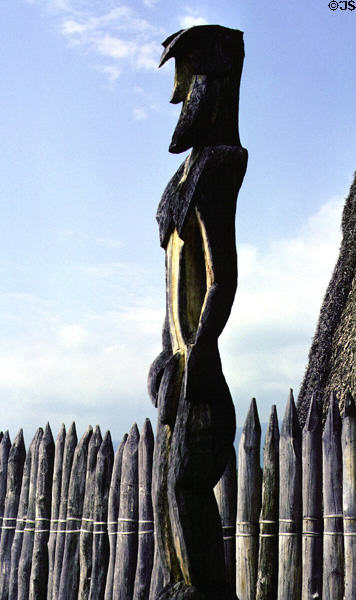 Tiki at burial site in Puuhonua O Honaunau National Historical Park. Big Island of Hawaii, HI.