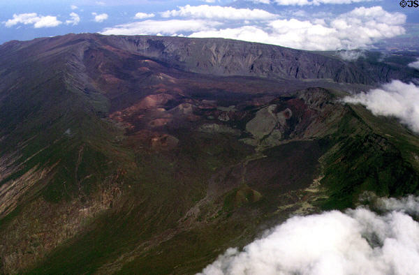 Haleakala volcano & island of Maui from air. Maui, HI.