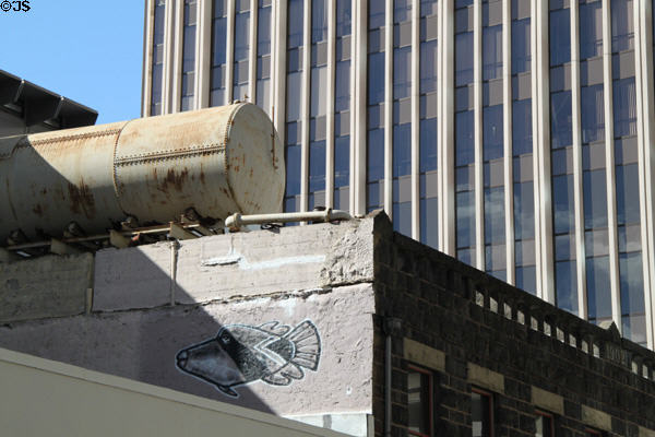 Heritage building with required water tank for fire fighting on roof (1902) (911 Alakea St.). Honolulu, HI.