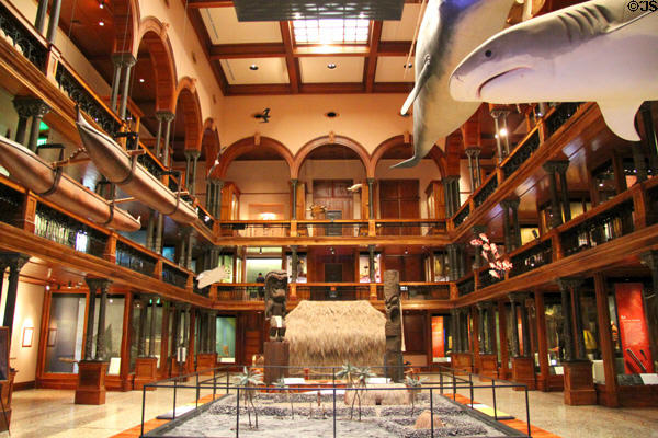 Hawaiian Hall exhibition room of Bishop Museum. Honolulu, HI.