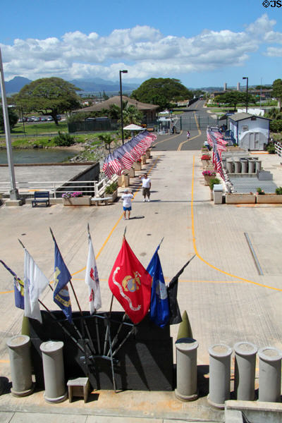 Approach from Ford Island to USS Missouri. Honolulu, HI.
