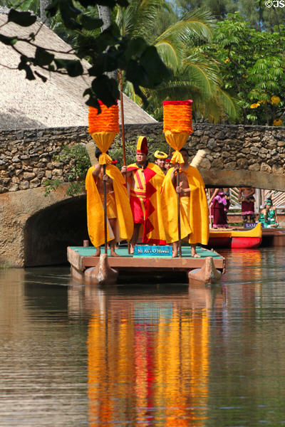 Rainbows of Paradise water-borne show features dances of several Polynesian islands at Polynesian Cultural Center. Laie, HI.