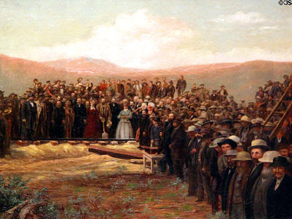 Promontory Summit last spike ceremony painting at Union Pacific Railroad Museum. Council Bluffs, IA.