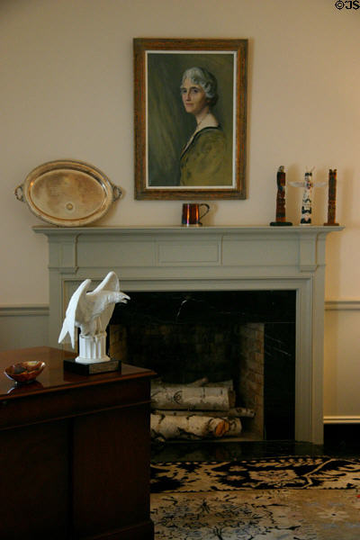 Lou Henry Hoover portrait over Hoover's retirement office fireplace at Hoover Museum. West Branch, IA.