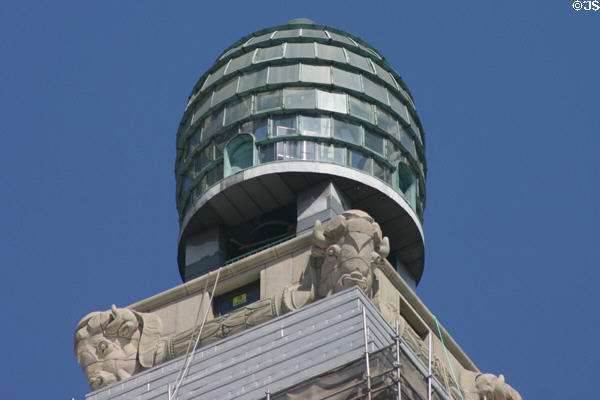Lantern dome & carved buffalo heads of Metropolitan Tower. Chicago, IL.