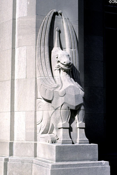 Mythical creature gracing bridge in Chicago. Chicago, IL.