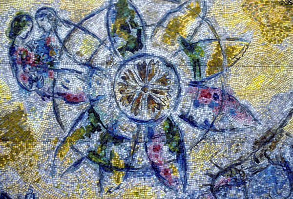Marc Chagall's mosaic detail of sunburst with young couple at Chase Tower. Chicago, IL.