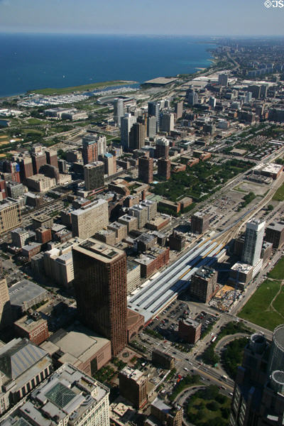 Looking south from Sears Tower along Lake Michigan shoreline. Chicago, IL.