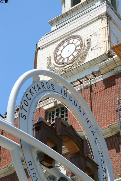 Clock tower of heritage building at Stockyards Industrial Park. Chicago, IL.