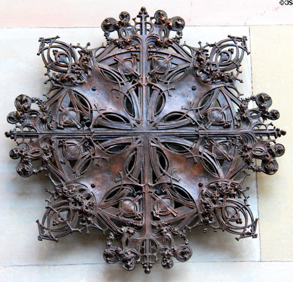 Cast iron circular medallion of elevator doors from Schlesinger & Mayer Co. Store, Chicago by Louis H. Sullivan at Art Institute of Chicago. Chicago, IL.
