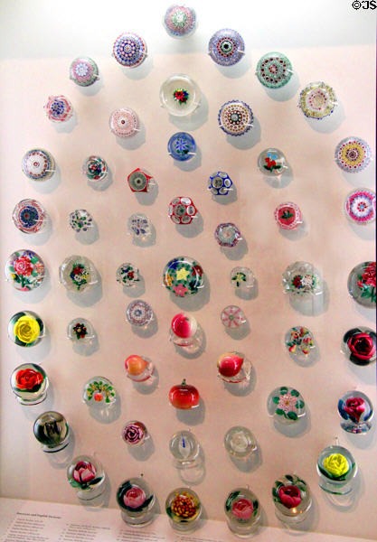 Collection of glass paperweights at Art Institute of Chicago. Chicago, IL.
