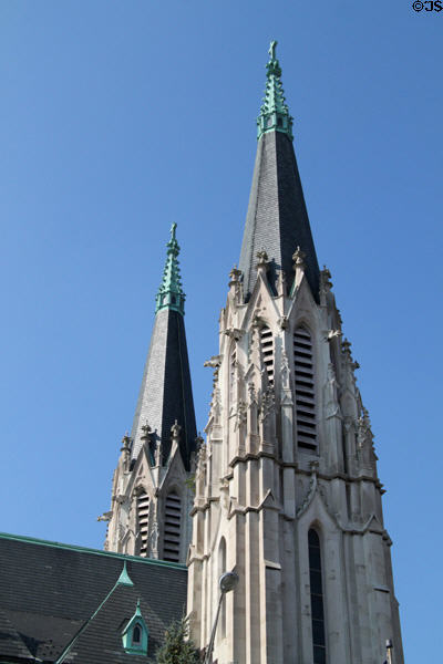 St Mary's Catholic Church (1910) (317 N. New Jersey St.) in Lockerbie Square historic neighborhood. Indianapolis, IN. Style: Gothic Revival. Architect: Hermann Gaul. On National Register.