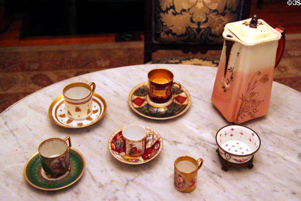 Coffee pot & cups in parlor at Benjamin Harrison Presidential Site. Indianapolis, IN.