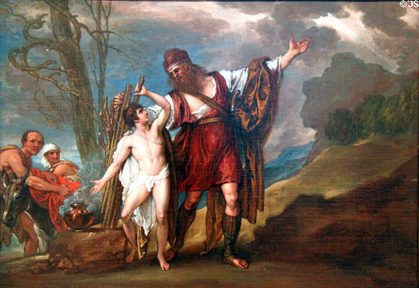 Abraham & Isaac Proceeding to Mt. Moriah painting (1799) by Benjamin West at Wichita Art Museum. Wichita, KS.