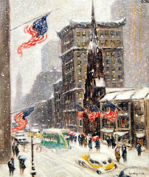 Looking Down Fifth Avenue painting (c1947) by Guy C. Wiggins at Wichita Art Museum. Wichita, KS.
