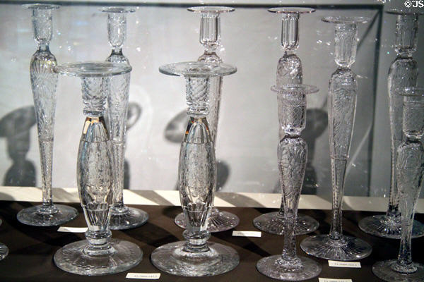 Collection of American glass candlesticks at Wichita Art Museum. Wichita, KS.