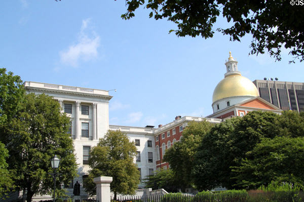 Wing (1917) of Massachusetts State House seen over Boston Common. Boston, MA. Architect: Sturgis, Chapman & Andrews.