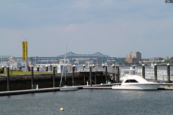 Tobin Memorial Bridge (US1) (1950) (465m) over Mystic River from Pier 4. Boston, MA.