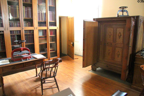 Antique safe, copy presses and records in office at Salem Custom House. Salem, MA.