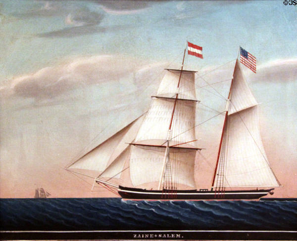 Brig Zaine of Salem painting (1840-50) by Benjamin Franklin West at Peabody Essex Museum. Salem, MA.