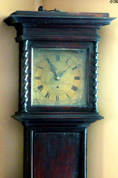 Face of tall clock from London in kitchen at Peacefield. Quincy, MA.