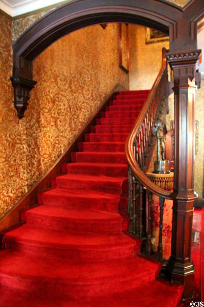 Entrance hall staircase at Gibson House Museum. Boston, MA.