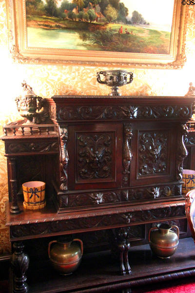 Hall display cabinet at Gibson House Museum. Boston, MA.