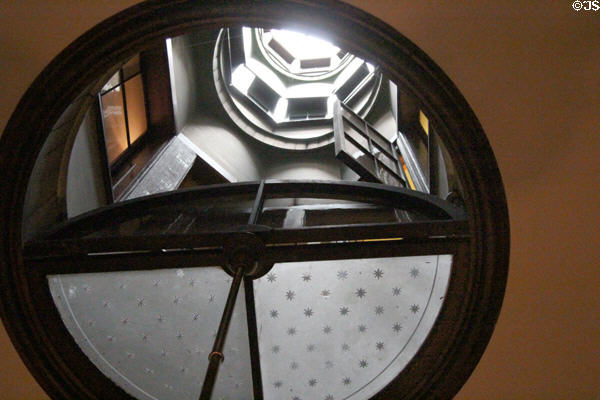 Shaft & window to let central heat & light between floors at Gibson House Museum. Boston, MA.