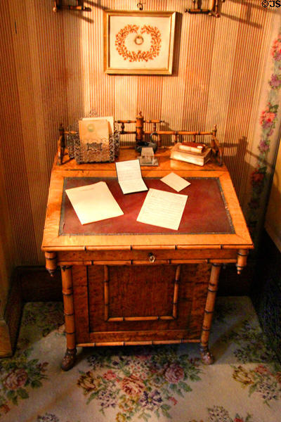 Davenport desk carved from bird's-eye maple to look like bamboo at Gibson House Museum. Boston, MA.