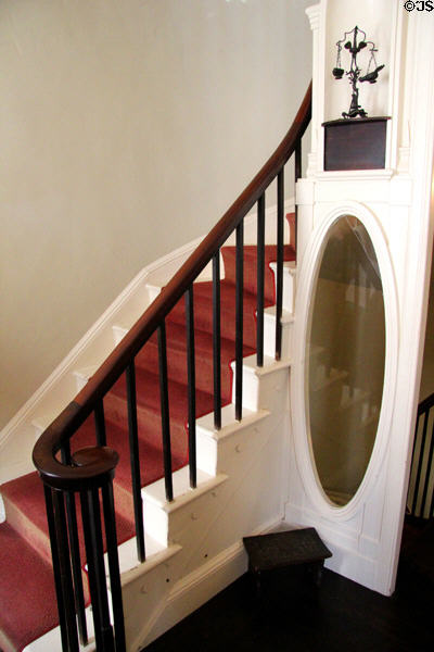 Second floor hallway with light for stairwell at Nichols House Museum. Boston, MA.