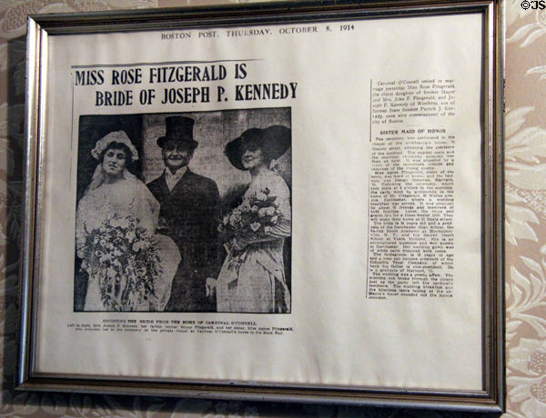 Newspaper article on wedding of Rose Fitzgerald to Joseph P. Kennedy at John F. Kennedy NHS. Boston, MA.