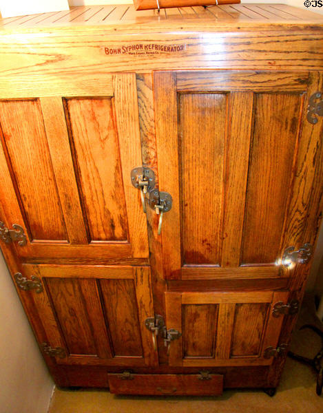 Bohn Syphon Refrigerator ice box by White Enamel Refrig. Co. of St. Paul, MN in kitchen at John F. Kennedy NHS. Boston, MA.